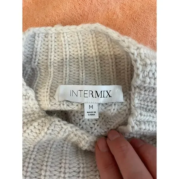 Intermix Wool/Cashmere Cream Pullover Mock Turtleneck Crop Sweater Sz M - Picture 8 of 14